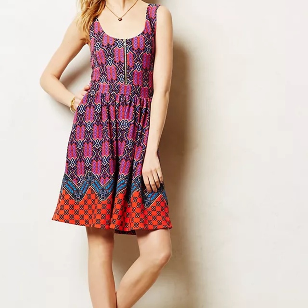 Maeve Pink and Blue Patterned Mini Dress